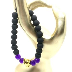 [Black Panther] Stretchy Elastic Brilliant Matte Onyx & Purple Bracelet